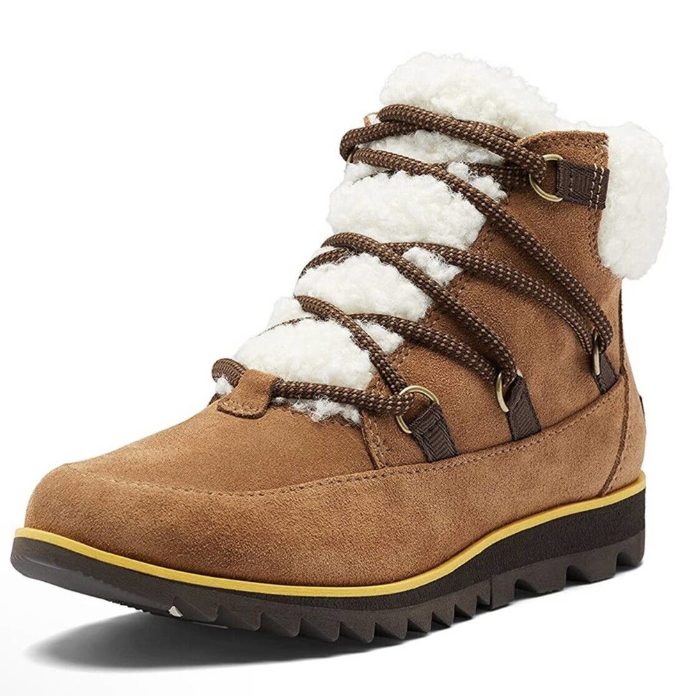 SOREL Harlow Lace Cozy Boots Waterproof Leather Ankle Womens Size 9.5 Velvet Tan